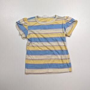 Vintage Jcpenney Shirt Girls Sz 3T Stripe Yellow Sandlot Retro Short Sleeve